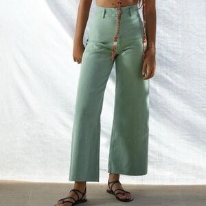 Zara Marine Straight Cotton Green High Waisted Jeans